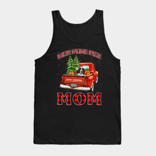 Christmas English Springer Spaniel Mom Santa Hat Truck Tree Plaid Dog Mom Christmas Tank Top